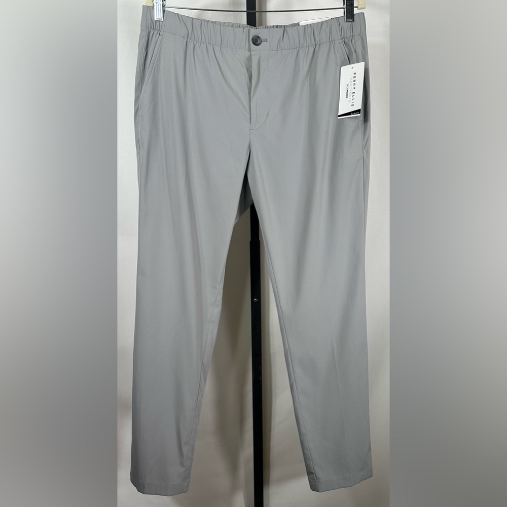 NWT Perry Ellis TechWorks Portfolio Slim Fit Pants in Gray Sz Large